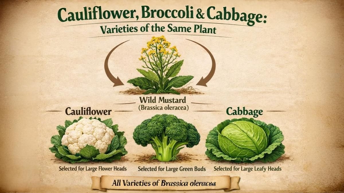 Many people don't know this, but cauliflower, broccoli, and cabbage are actually different varieties of the same plant.